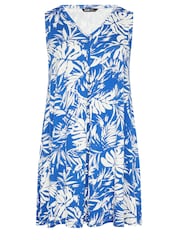 Yours Curve Blue Leaf Print Mini Dress - Image 5 of 5