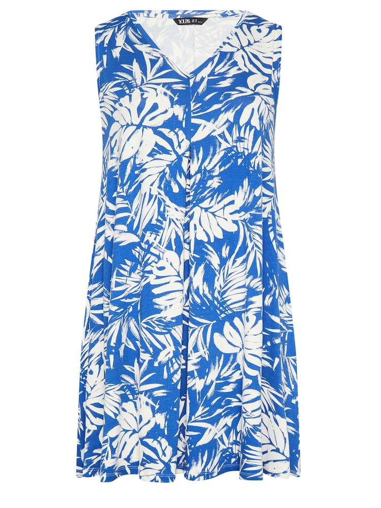 Yours Curve Blue Leaf Print Mini Dress - Image 5 of 5