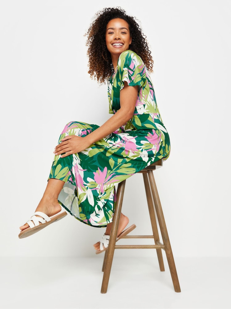M&Co Green Tropical Print Twist Front Short Sleeve Dress - Image 2 of 5