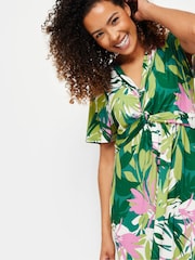 M&Co Green Tropical Print Twist Front Short Sleeve Dress - Image 4 of 5