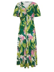 M&Co Green Tropical Print Twist Front Short Sleeve Dress - Image 5 of 5