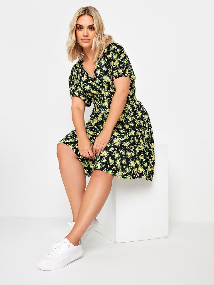 Yours Curve Black Batwing Button Through Dress - Image 1 of 5