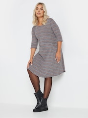Yours Curve Grey Striped Soft Touch Pocket Dress - Image 2 of 5