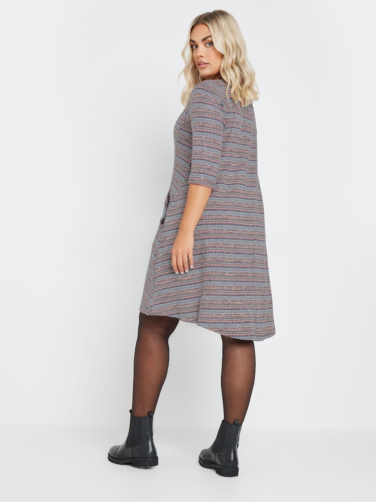 Yours Curve Grey Striped Soft Touch Pocket Dress - Image 3 of 5