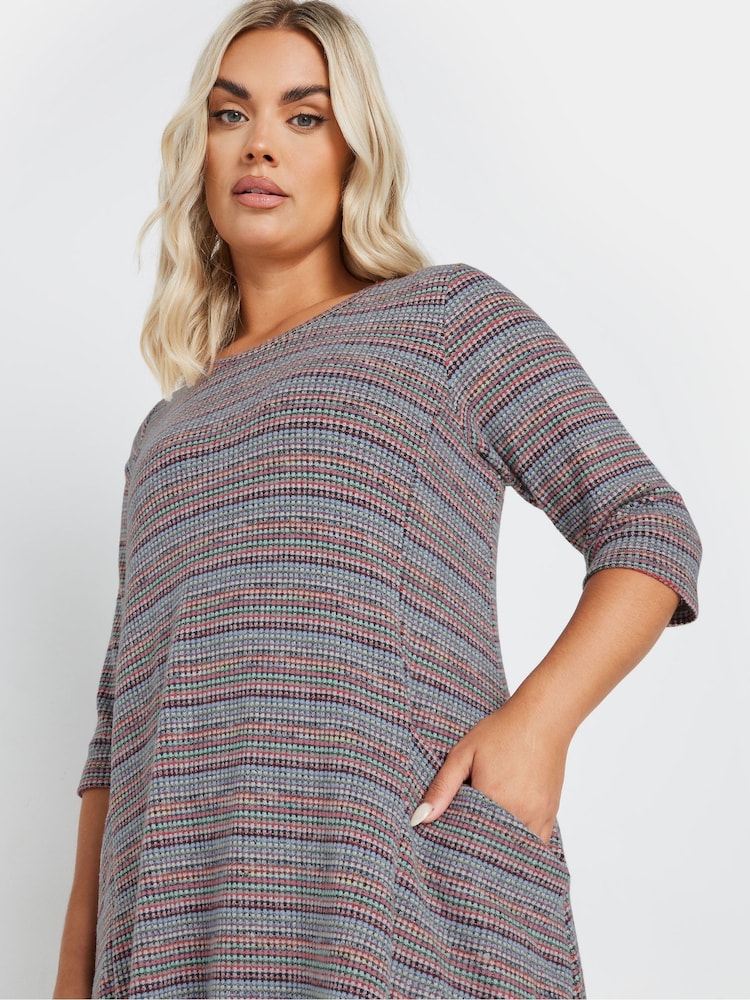Yours Curve Grey Striped Soft Touch Pocket Dress - Image 4 of 5