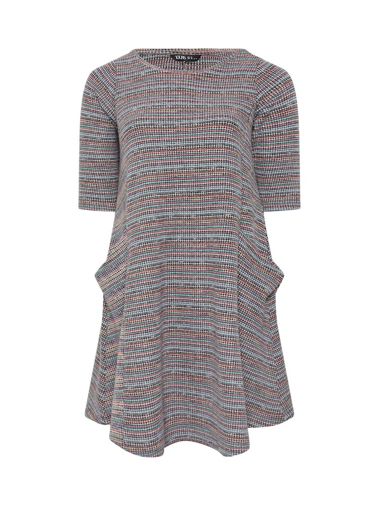 Yours Curve Grey Striped Soft Touch Pocket Dress - Image 5 of 5