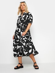 Schwarz - Yours Curve 100% Cotton Abstract Tiered Shirt Dress - Bild 1 von 5