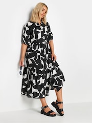 Schwarz - Yours Curve 100% Cotton Abstract Tiered Shirt Dress - Bild 2 von 5
