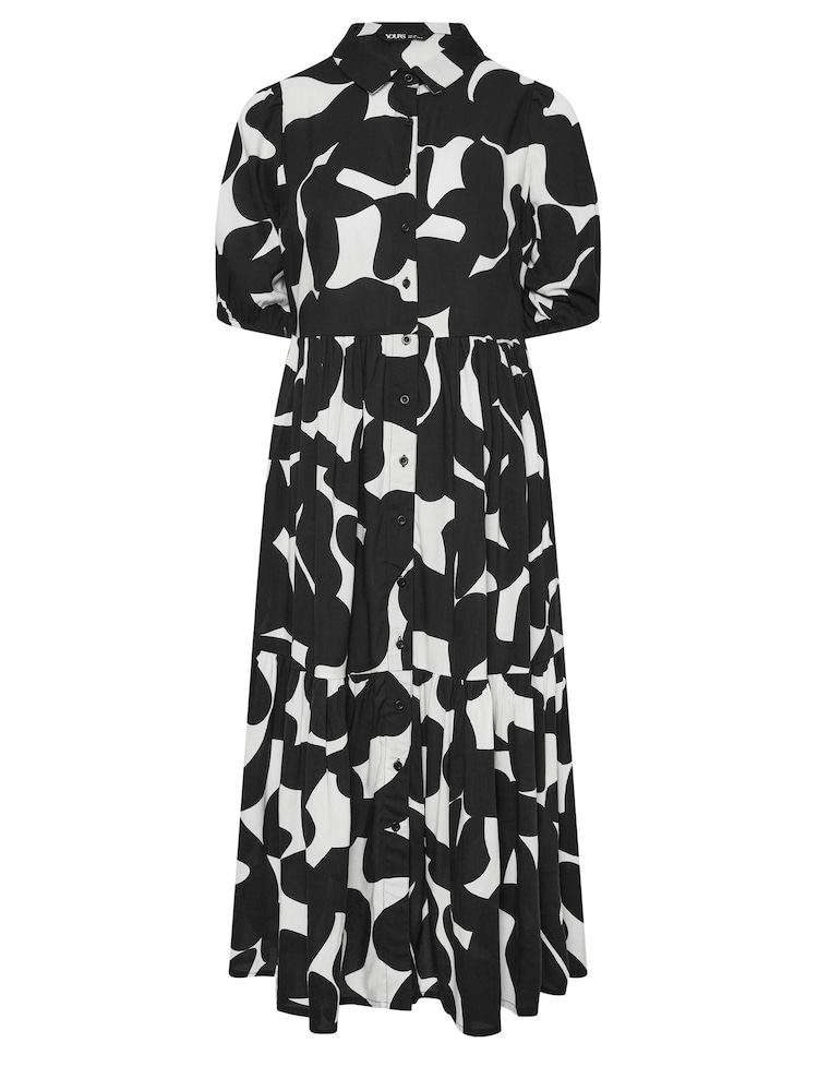 Schwarz - Yours Curve 100% Cotton Abstract Tiered Shirt Dress - Bild 5 von 5