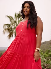 Yours Curve Red Tiered Crinkle Maxi Dress - Image 1 of 6