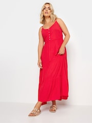 Yours Curve Red Tiered Crinkle Maxi Dress - Image 3 of 6