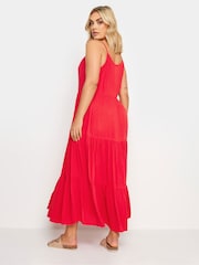 Yours Curve Red Tiered Crinkle Maxi Dress - Image 4 of 6