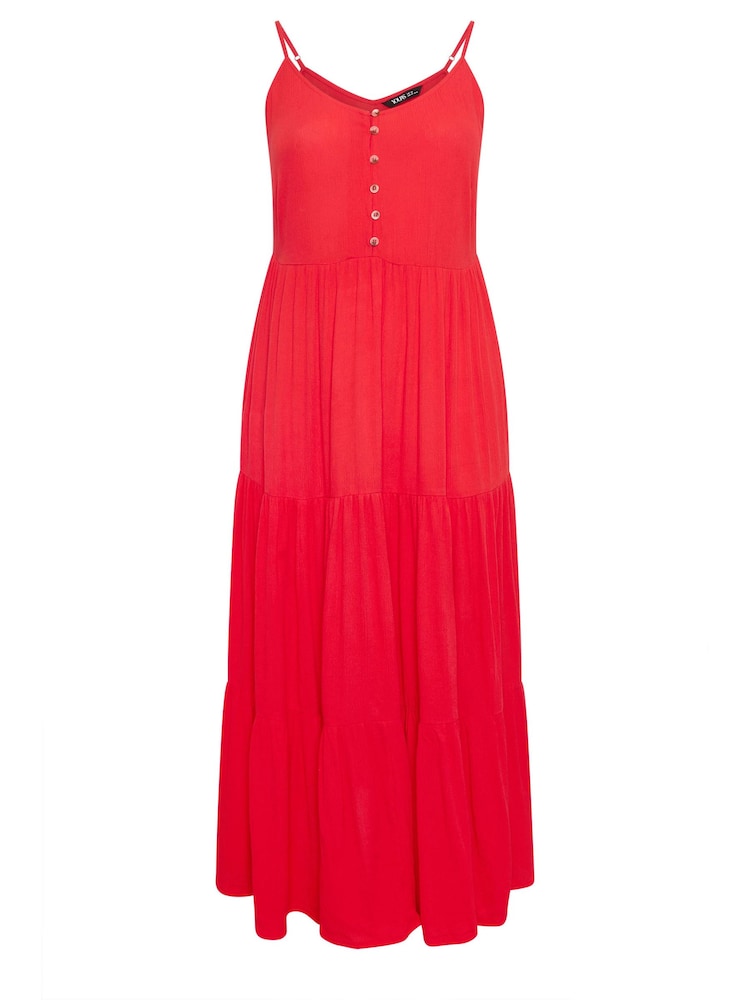 Yours Curve Red Tiered Crinkle Maxi Dress - Image 6 of 6