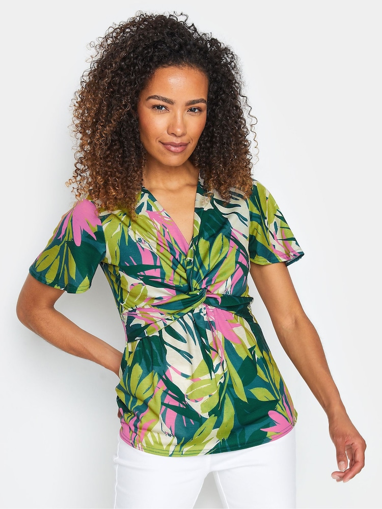 M&Co Green Print Twist Front Top - Image 1 of 5