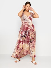 Yours Curve Red Leaf Print Wrap Maxi Dress - Image 1 of 5