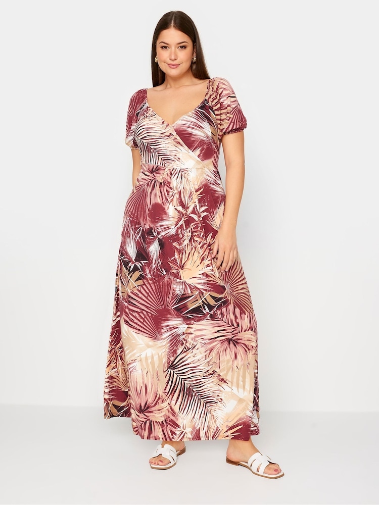 Yours Curve Red Leaf Print Wrap Maxi Dress - Image 2 of 5