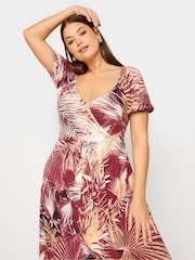 Yours Curve Red Leaf Print Wrap Maxi Dress - Image 4 of 5