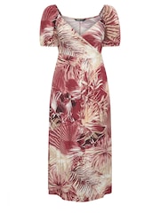 Yours Curve Red Leaf Print Wrap Maxi Dress - Image 5 of 5
