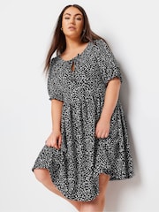 Yours Curve Black Leopard Print Textured Mini Dress - Image 1 of 5