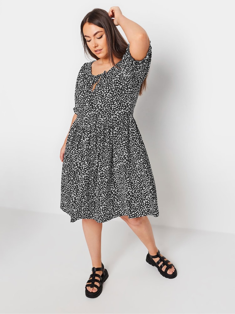 Yours Curve Black Leopard Print Textured Mini Dress - Image 2 of 5