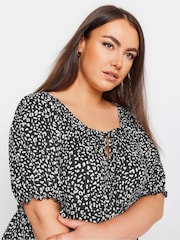 Yours Curve Black Leopard Print Textured Mini Dress - Image 4 of 5