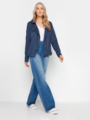 Long Tall Sally Blue Faux Swede Biker Jacket - Image 3 of 5