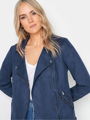 Long Tall Sally Blue Faux Swede Biker Jacket - Image 4 of 5