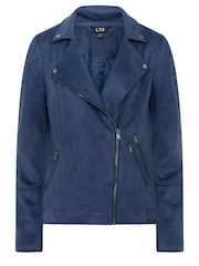 Long Tall Sally Blue Faux Swede Biker Jacket - Image 5 of 5