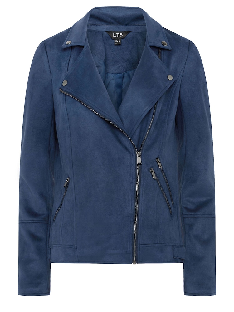 Long Tall Sally Blue Faux Swede Biker Jacket - Image 5 of 5