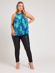 Yours Curve Blue Abstract Pleated Top - Image 3 of 5