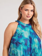 Yours Curve Blue Abstract Pleated Top - Image 4 of 5