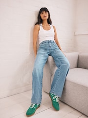 Mid Blue 100% Cotton Cargo Wide Leg Jeans - Image 2 of 8