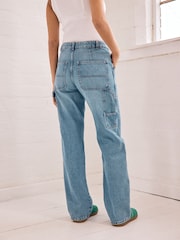 Mid Blue 100% Cotton Cargo Wide Leg Jeans - Image 5 of 8
