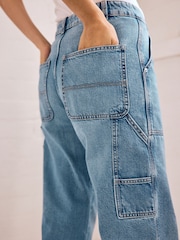 Mid Blue 100% Cotton Cargo Wide Leg Jeans - Image 6 of 8