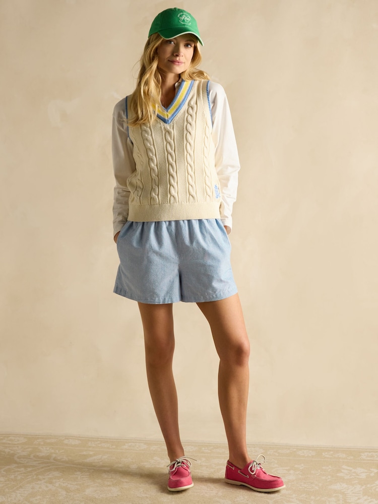 Joules Amara Blue Stripe Pull-On Cotton Shorts - Image 4 of 7