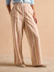 Joules Hallie Orange Stripe Pull-On Cotton Trousers - Image 1 of 14