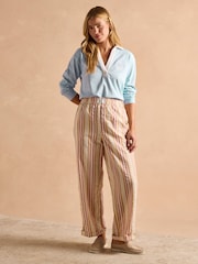 Joules Hallie Orange Stripe Pull-On Cotton Trousers - Image 4 of 14