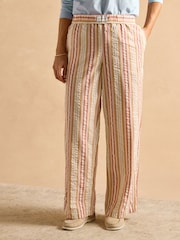 Joules Hallie Orange Stripe Pull-On Cotton Trousers - Image 6 of 14