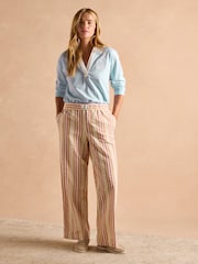 Joules Hallie Orange Stripe Pull-On Cotton Trousers - Image 7 of 14