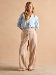 Joules Hallie Orange Stripe Pull-On Cotton Trousers - Image 9 of 14