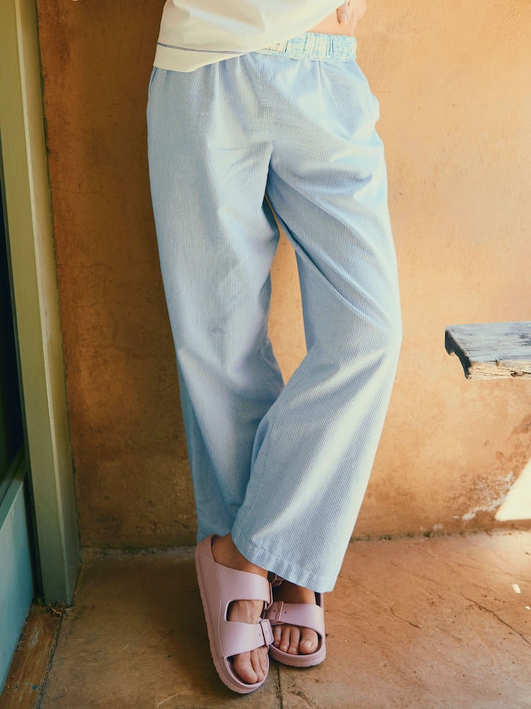 Joules Hallie Blue Stripe Pull-On Cotton Trousers - Image 1 of 9