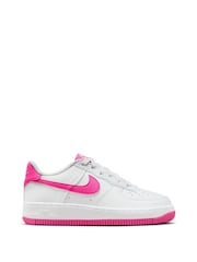 Nike White/Pink Air Force 1 Youth Trainers - Image 1 of 9