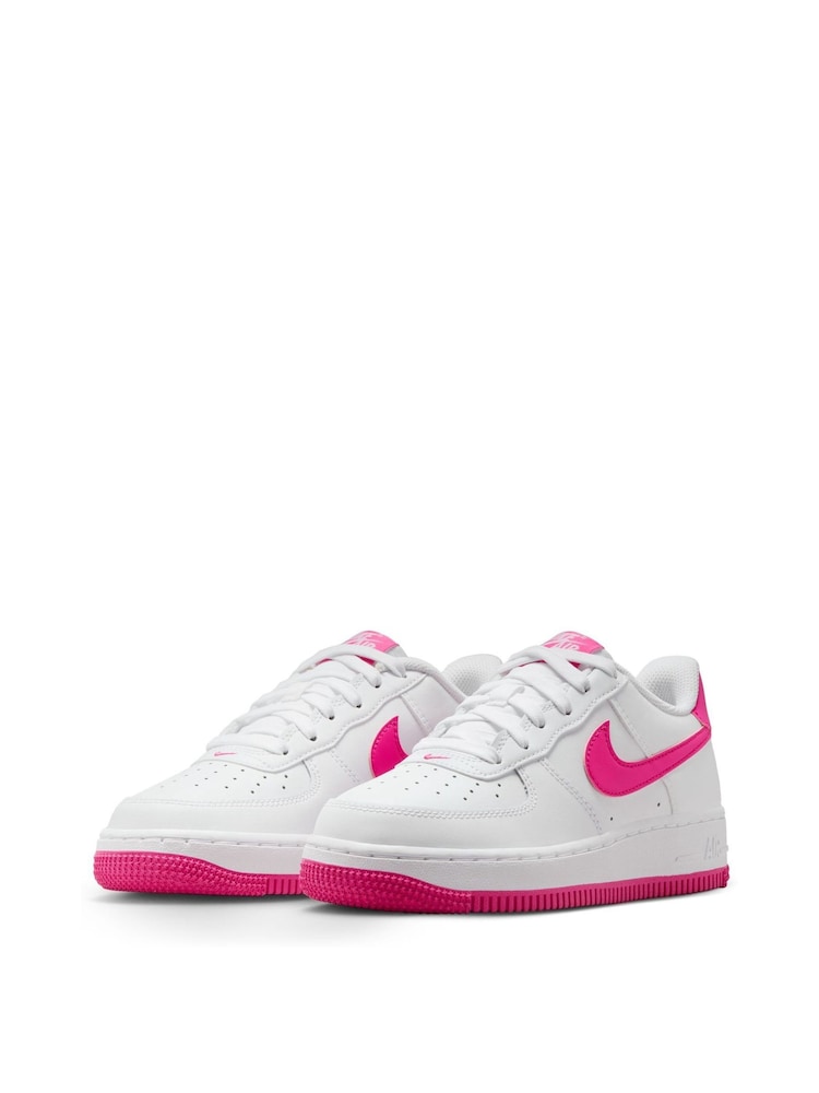 Nike White/Pink Air Force 1 Youth Trainers - Image 3 of 9