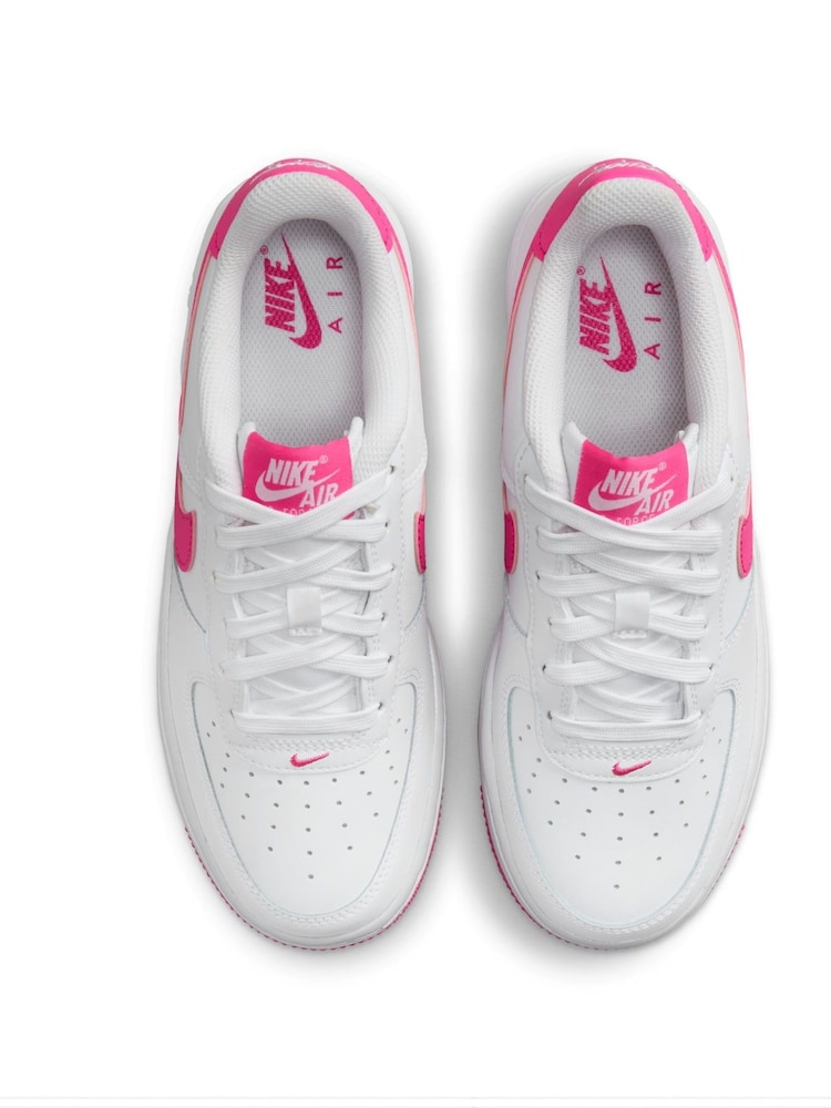 Nike White/Pink Air Force 1 Youth Trainers - Image 5 of 9