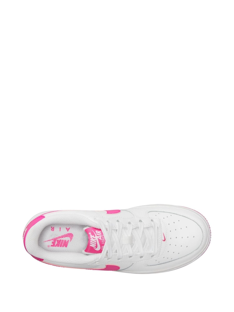 Nike White/Pink Air Force 1 Youth Trainers - Image 6 of 9