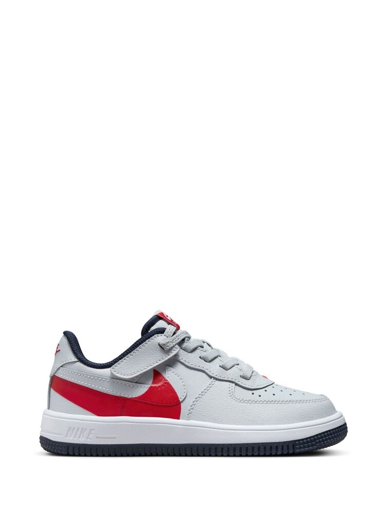 Nike Grey/Red Junior Air Force 1 Lv8 EasyOn Trainers - Image 1 of 11