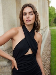 Black Halter Neck Cross Front Maxi Dress - Image 3 of 3