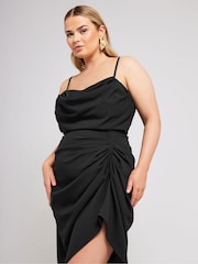 Yours Curve Black LONDON Curve Cowl Neck Gathered Dress - Image 2 of 5