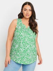 Yours Curve Green Sleeveless Pintuck Henley 100% Cotton Vest - Image 1 of 6
