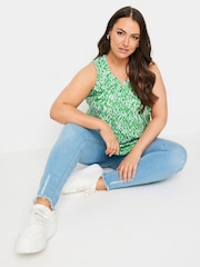 Yours Curve Green Sleeveless Pintuck Henley 100% Cotton Vest - Image 2 of 6